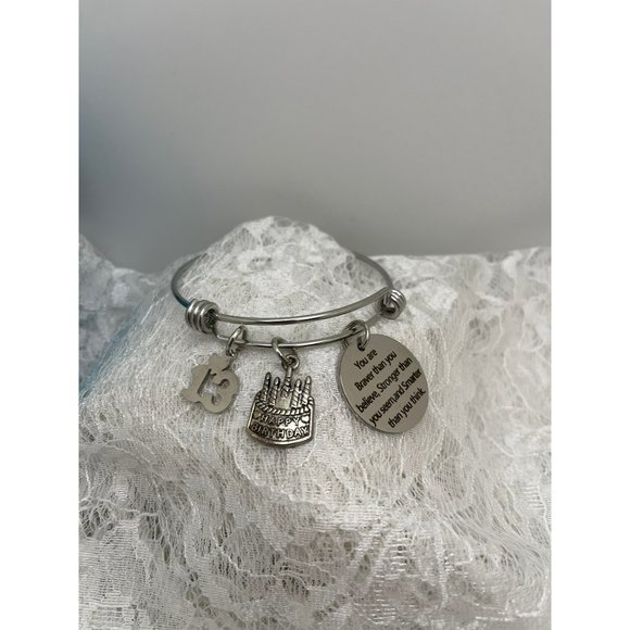 13th Happy Birthday "Your braver than you believe..." Charm Spring Bracelet - Picture 2 of 12
